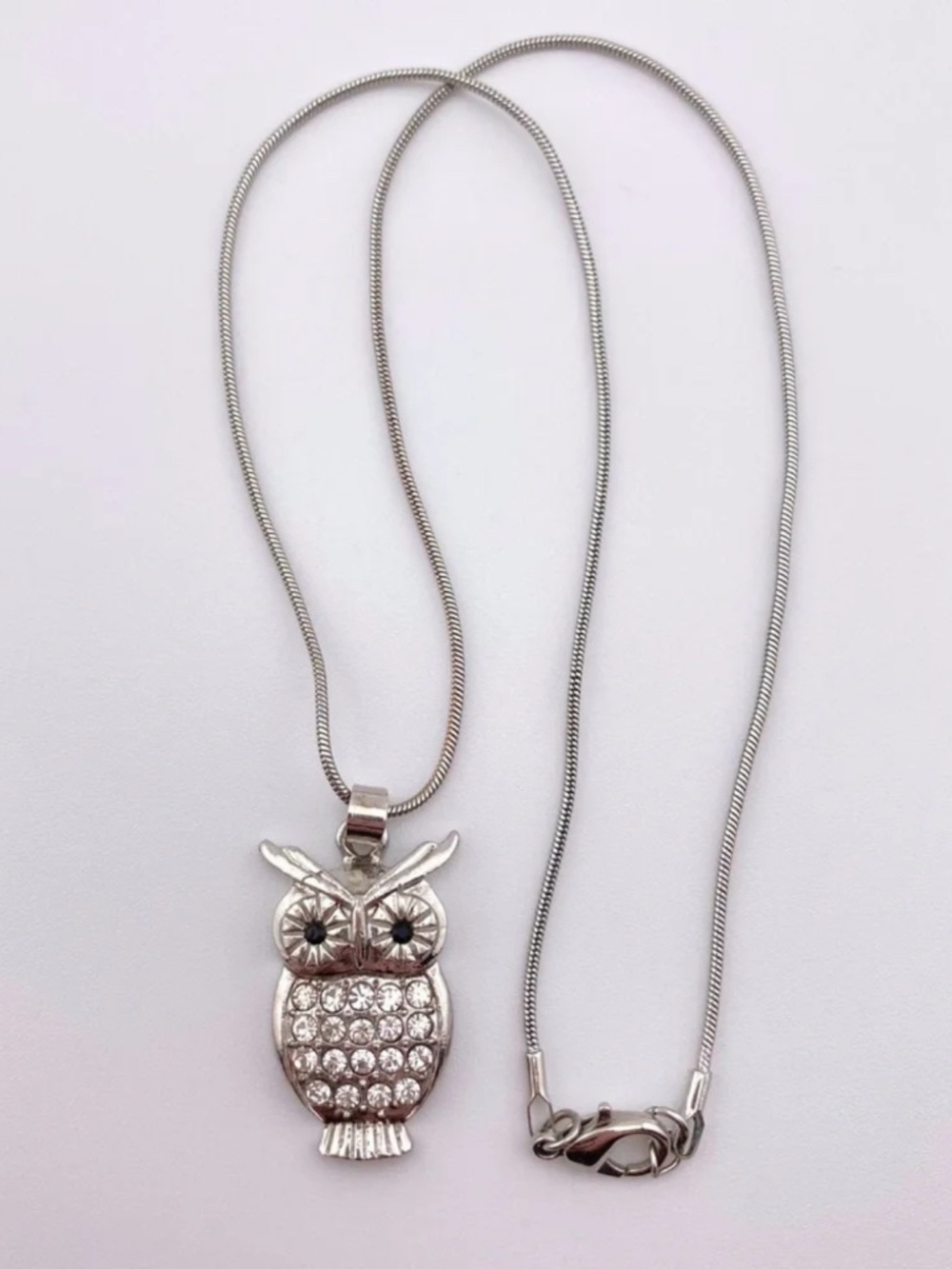 (6) Owl Rhinestone Silver Tone Necklace